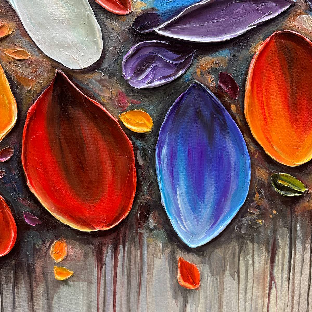 AUTUMN RAIN: Textured Impasto Leaf Fall Oil Painting