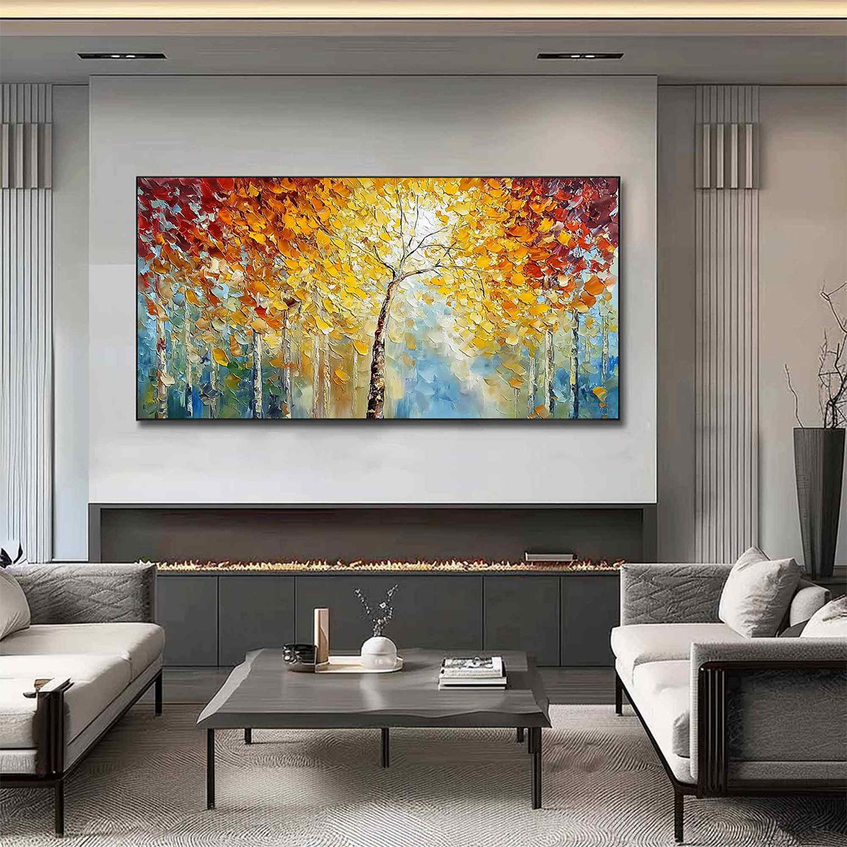 AUTUMN'S EMBRACE: Textured Palette Knife Autumn Forest Oil Painting