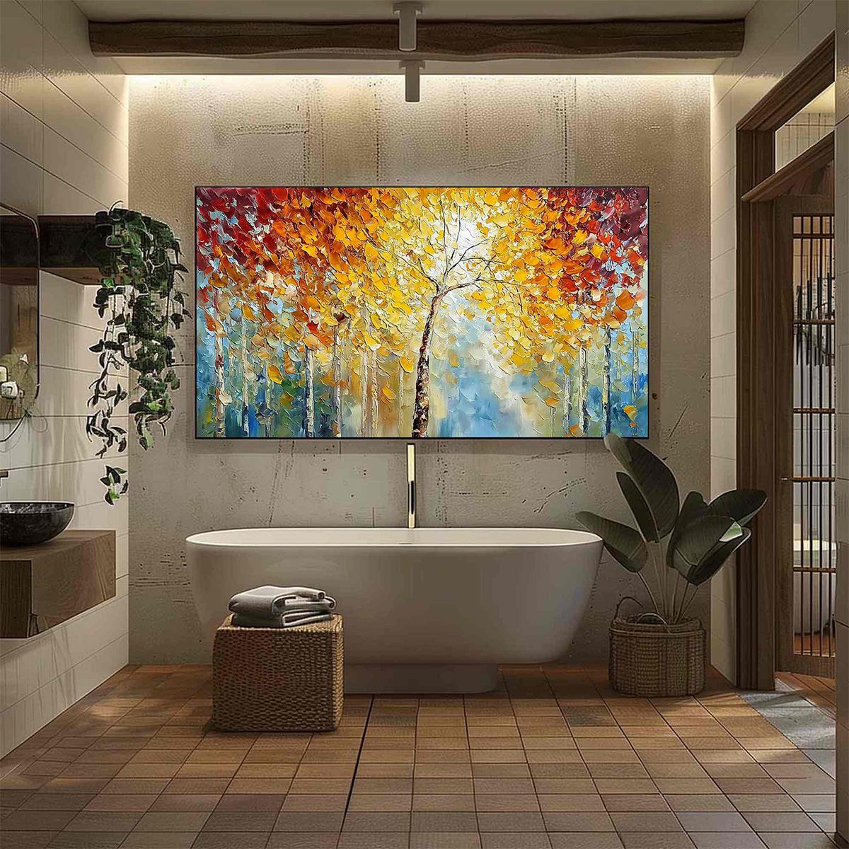 AUTUMN'S EMBRACE: Textured Palette Knife Autumn Forest Oil Painting