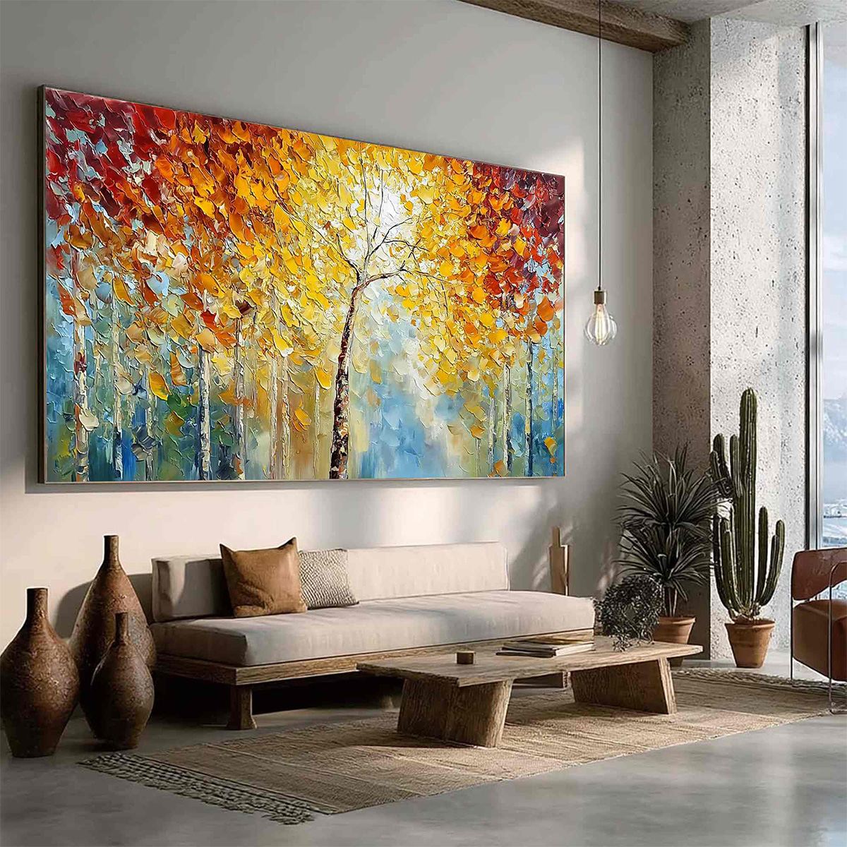 AUTUMN'S EMBRACE: Textured Palette Knife Autumn Forest Oil Painting