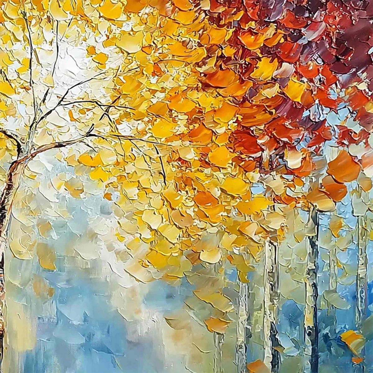 AUTUMN'S EMBRACE: Textured Palette Knife Autumn Forest Oil Painting