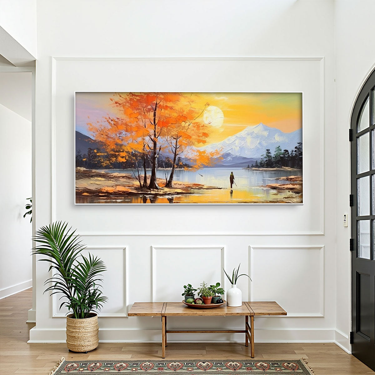 Autumn Serenade: Original Tranquil Lake and Mountain Landscape Oil Painting - Serene Nature Wall Art Decor