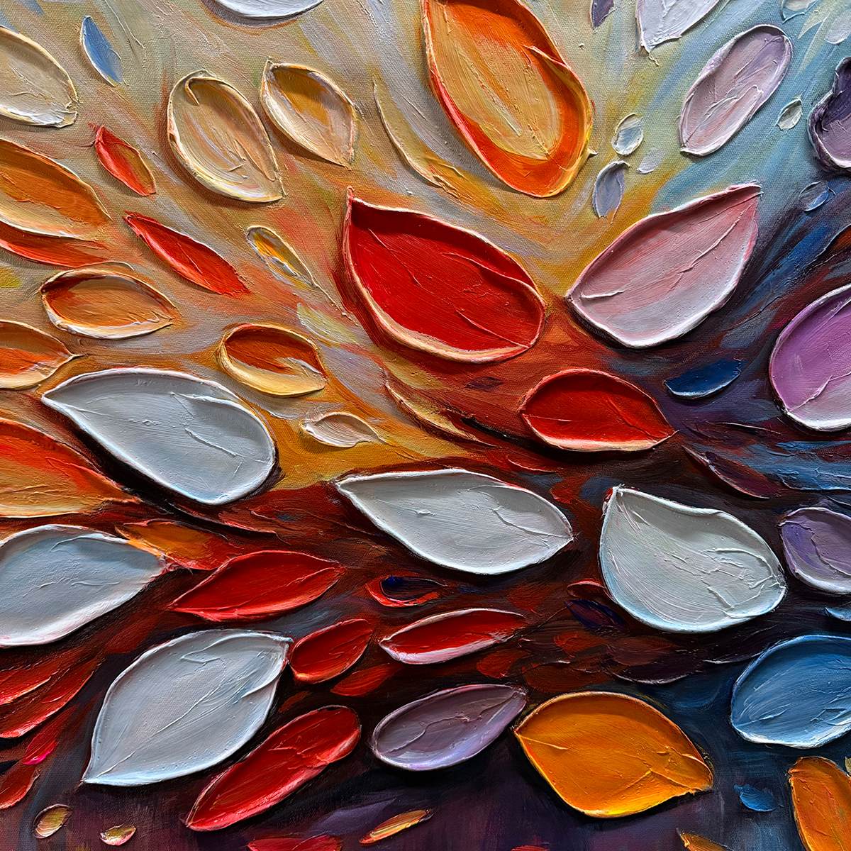 AUTUMN'S BURST: Textured Abstract Leaf Oil Painting