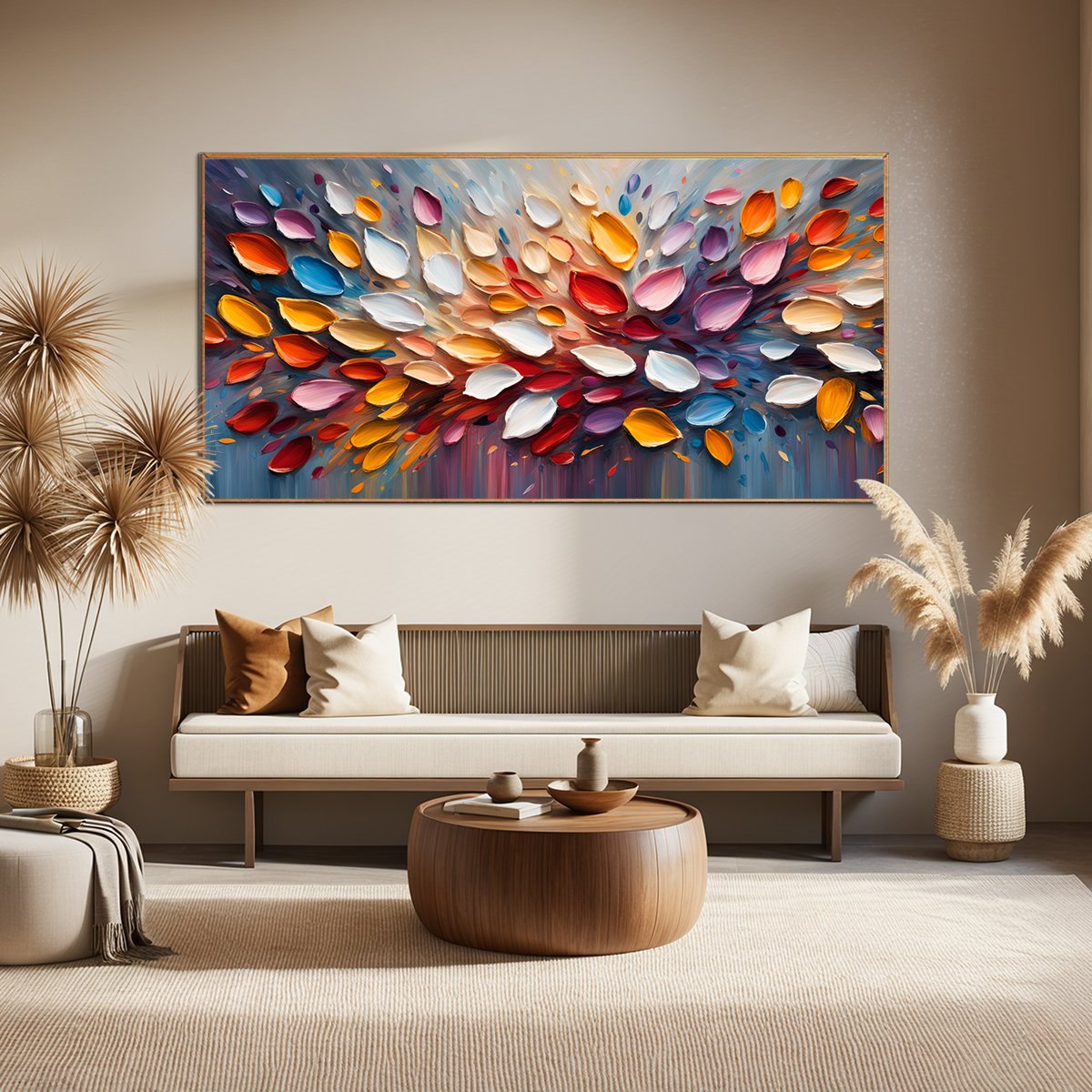Autumn's Burst: Original Textured Abstract Leaf Oil Painting - Colorful Fall Wall Art