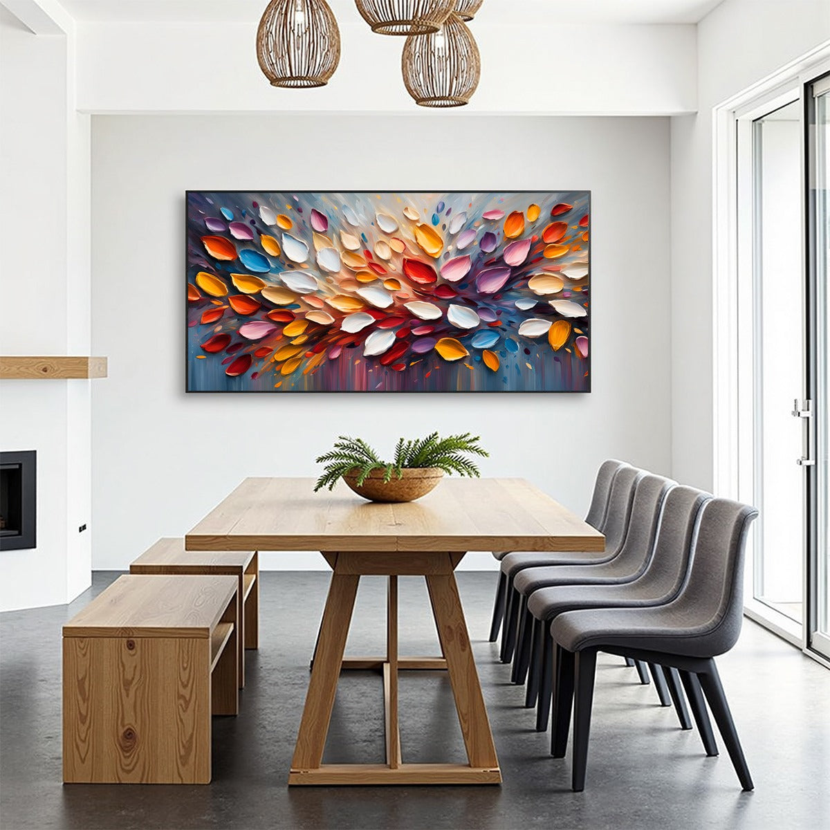 AUTUMN'S BURST: Textured Abstract Leaf Oil Painting