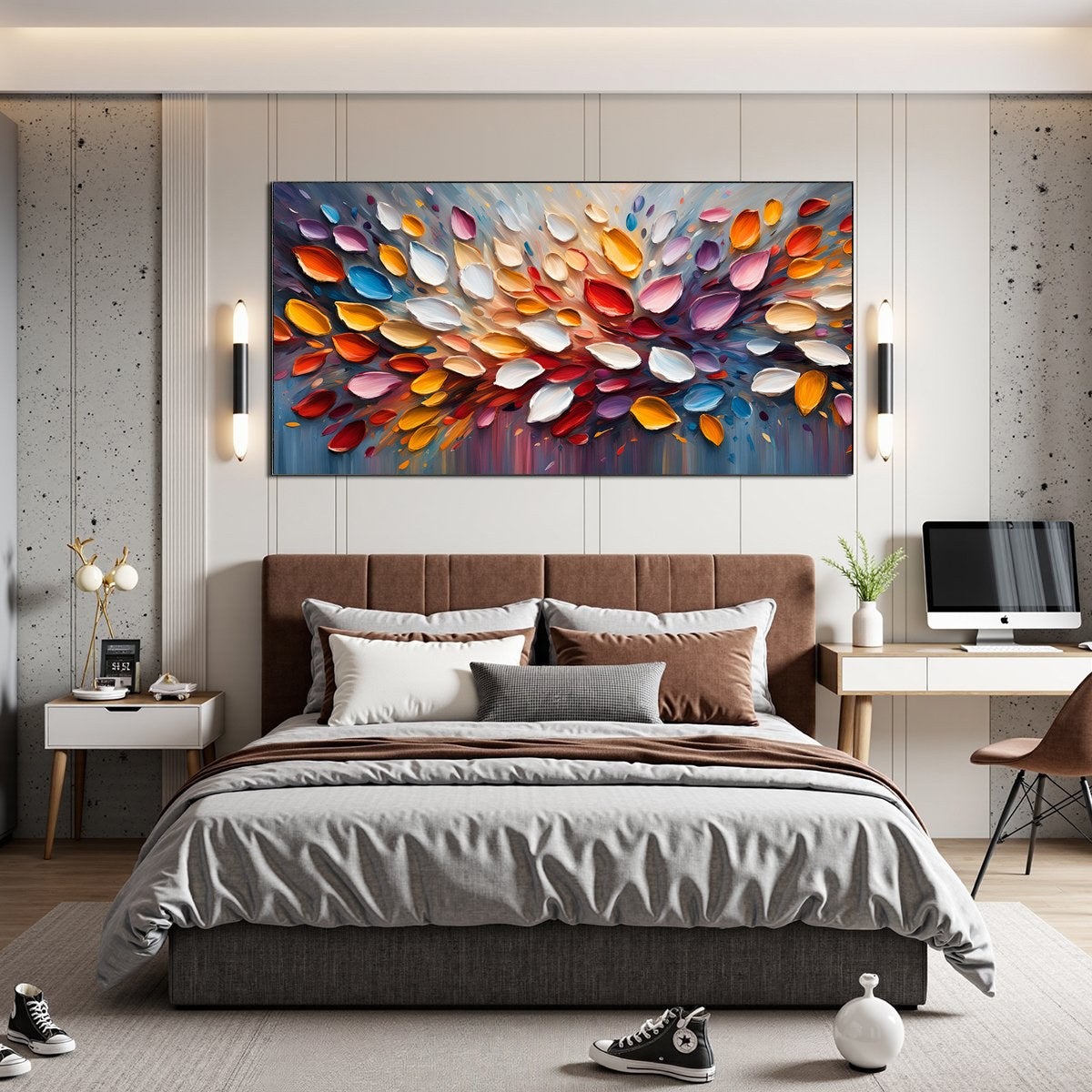 AUTUMN'S BURST: Textured Abstract Leaf Oil Painting