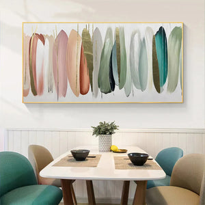 Abstract Painting in Pink, Green, and Gold, Horizontal Canvas, Modern Wall Art