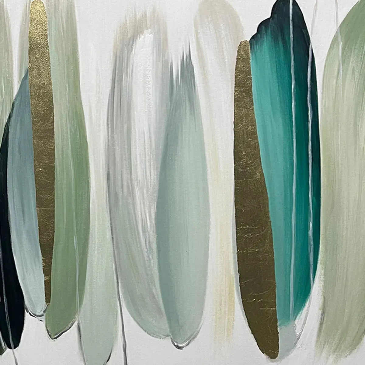 Abstract Painting in Pink, Green, and Gold, Horizontal Canvas, Modern Wall Art