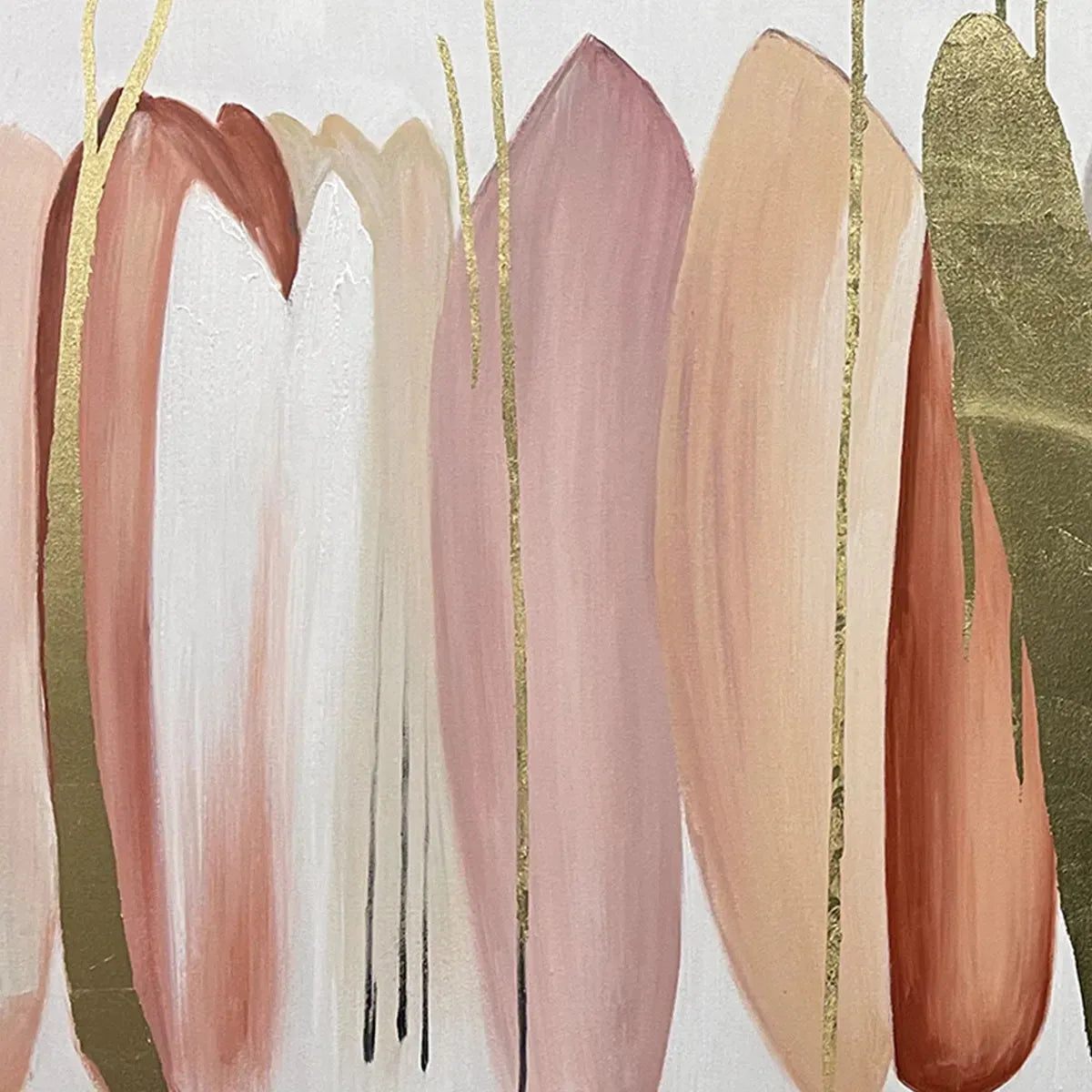 Abstract Painting in Pink, Green, and Gold, Horizontal Canvas, Modern Wall Art