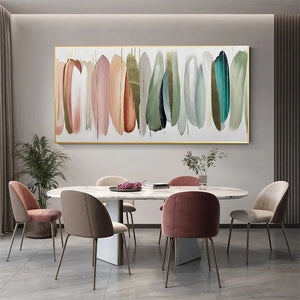 Abstract Painting in Pink, Green, and Gold, Horizontal Canvas, Modern Wall Art