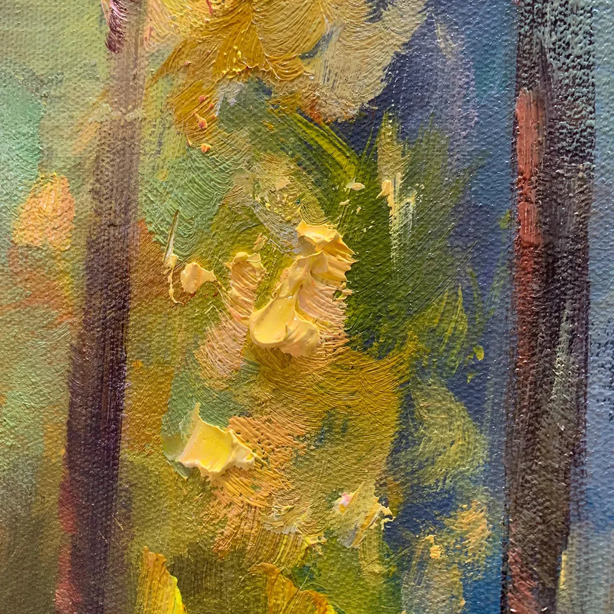 Vertical Landscape Oil Painting, Forest Scene with Stream, Fall Colors, Nature Wall Art