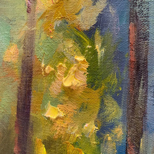 Vertical Landscape Oil Painting, Forest Scene with Stream, Fall Colors, Nature Wall Art