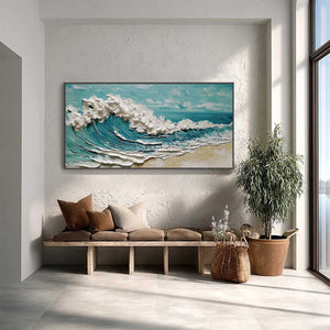 AZURE CREST: Heavily Textured Impasto Ocean Wave Oil Painting
