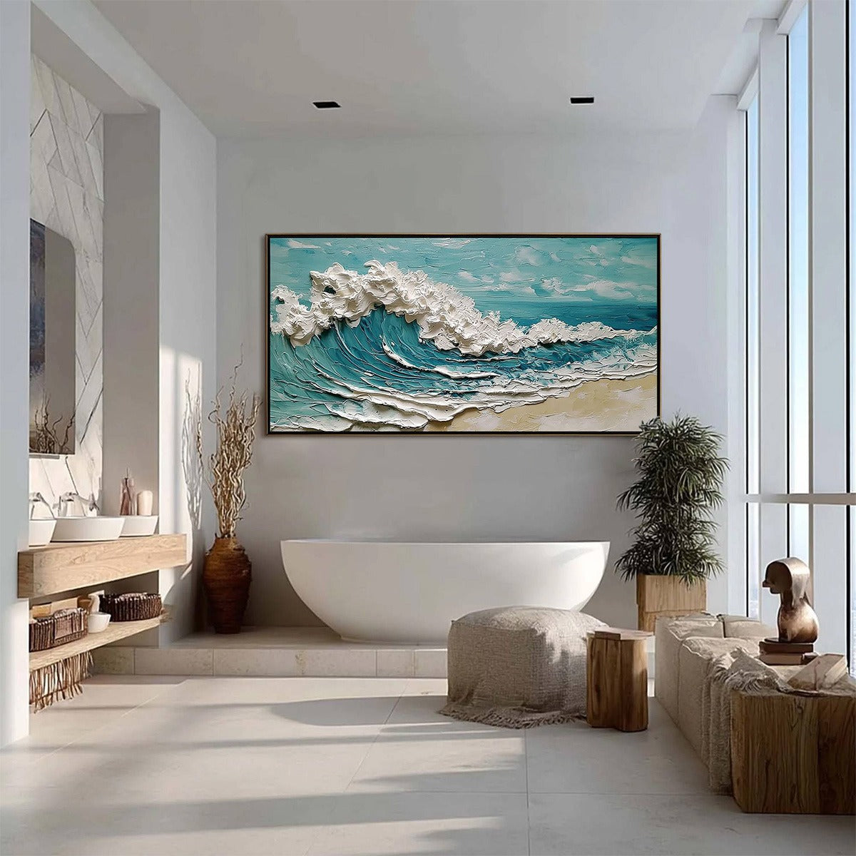 AZURE CREST: Heavily Textured Impasto Ocean Wave Oil Painting