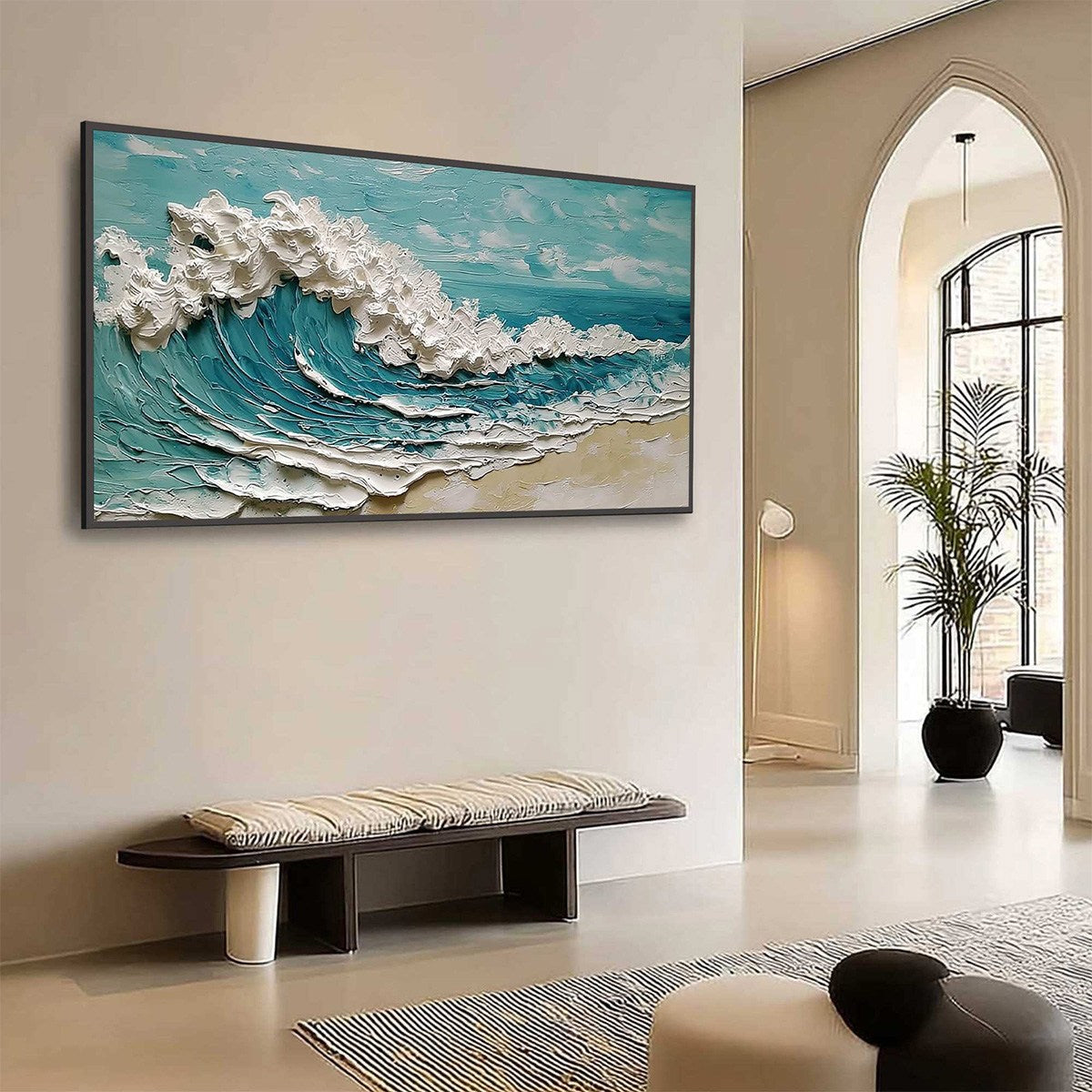 AZURE CREST: Heavily Textured Impasto Ocean Wave Oil Painting