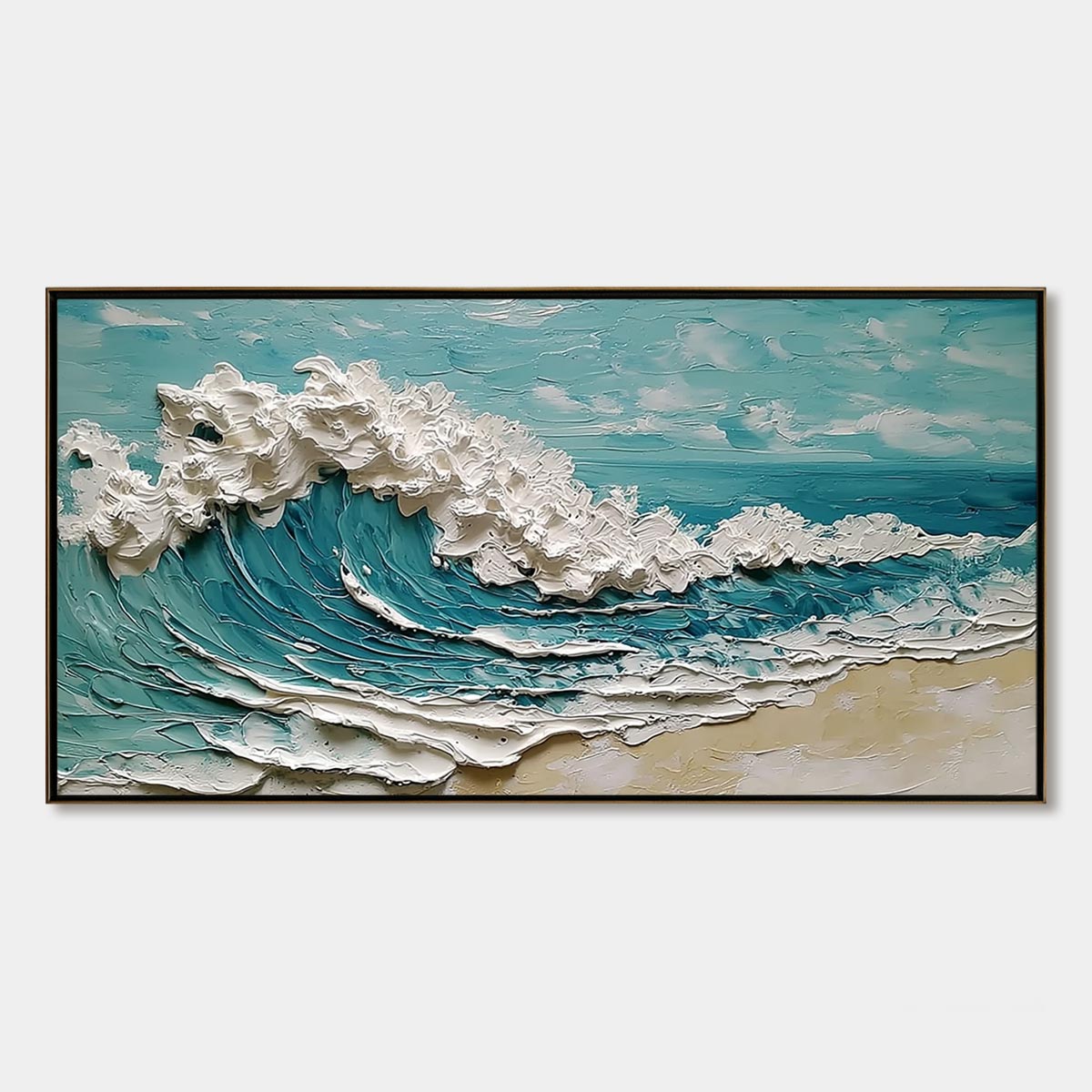 AZURE CREST: Heavily Textured Impasto Ocean Wave Oil Painting