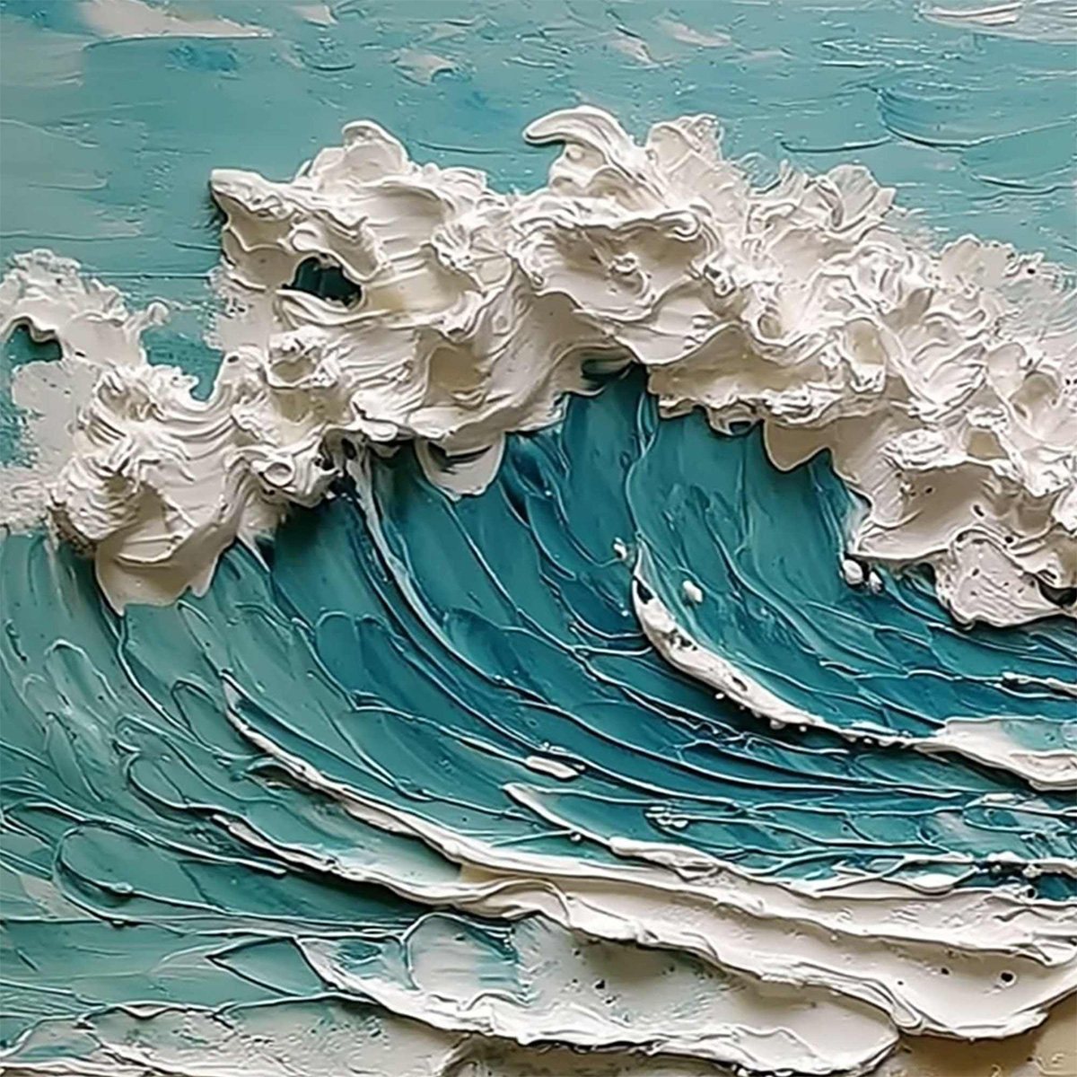 AZURE CREST: Heavily Textured Impasto Ocean Wave Oil Painting