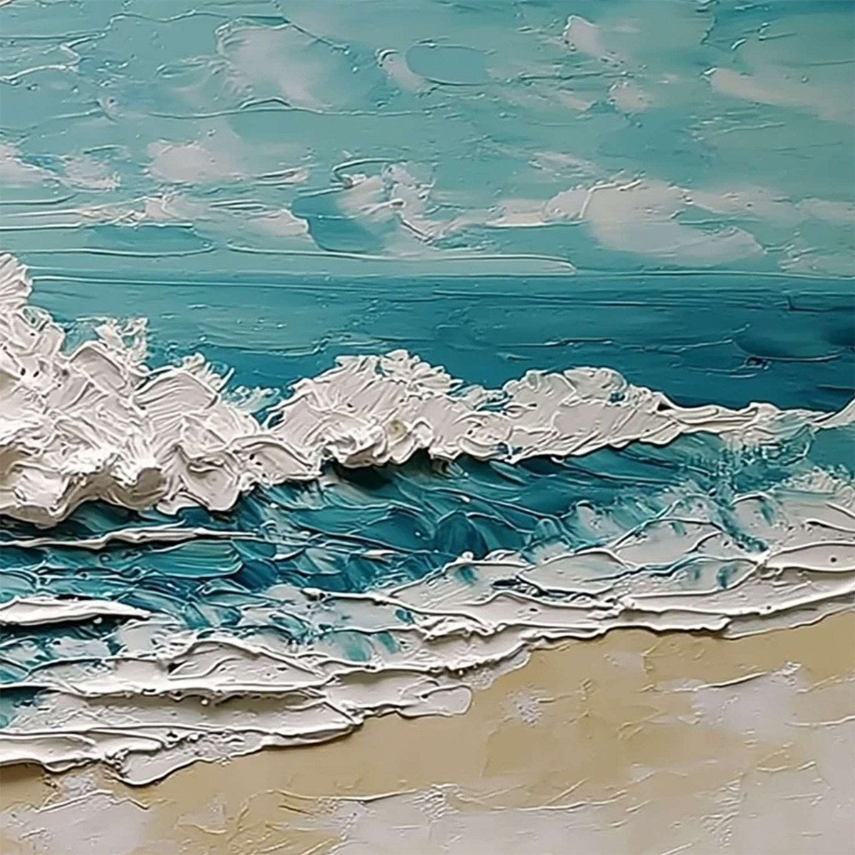 AZURE CREST: Heavily Textured Impasto Ocean Wave Oil Painting