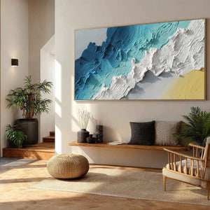 Heavy impasto abstract seascape oil painting, modern original wall art.