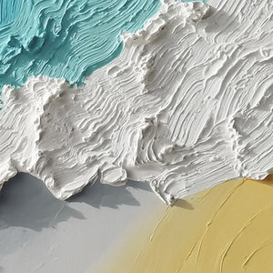 Original impasto abstract seascape wall art. Teal waves, white foam, sandy texture.