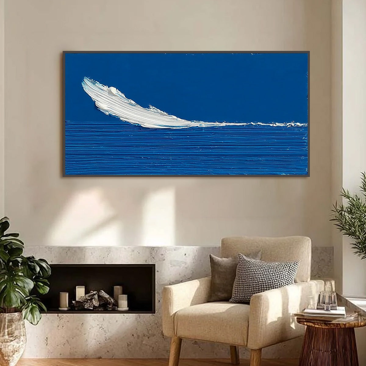 AZURE CREST: Minimalist Abstract Seascape Impasto Oil Painting