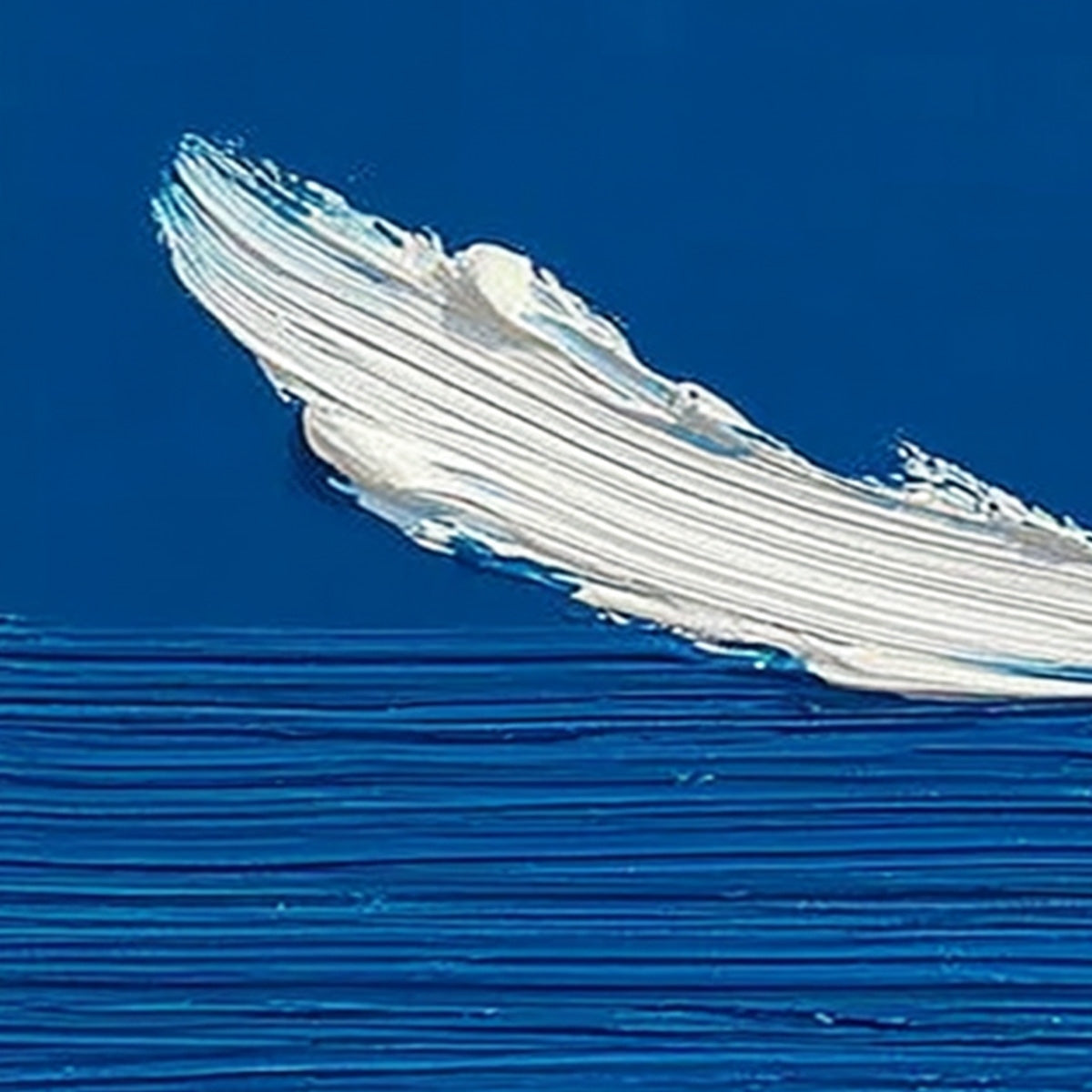 Original abstract impasto oil painting: white wave crest on textured blue seascape wall art.