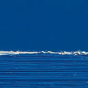 AZURE CREST minimalist abstract impasto oil painting, textured white wave crest on deep blue sea.