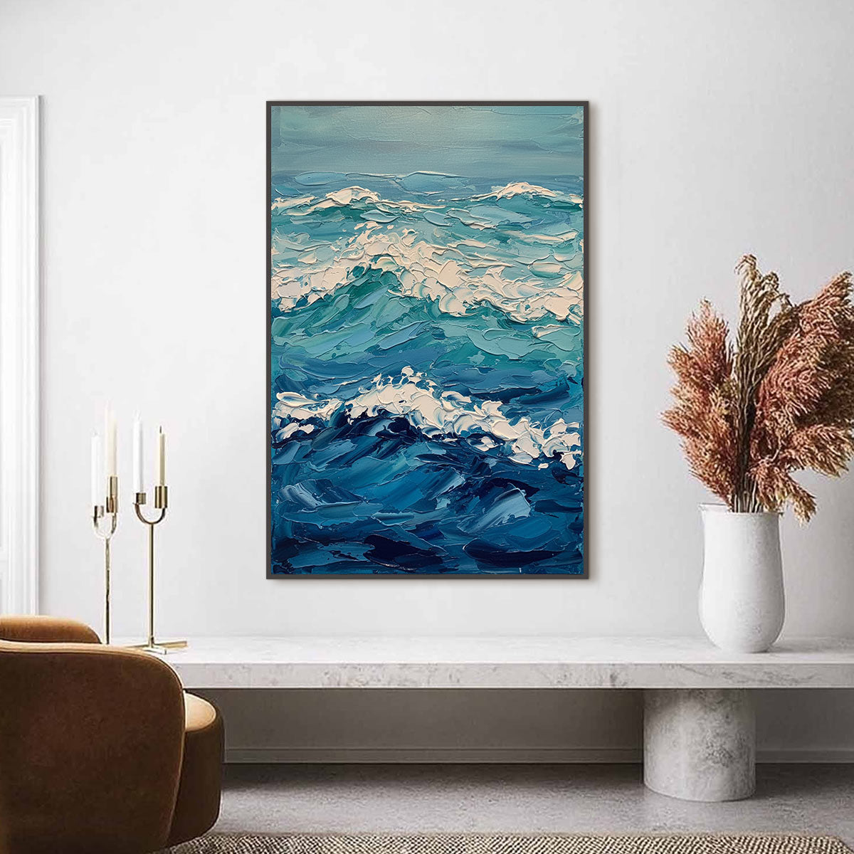 AZURE CREST: Textured Impasto Ocean Wave Wall Art