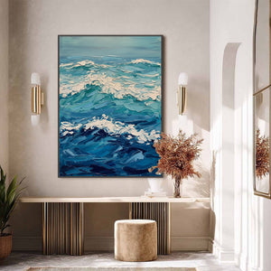 AZURE CREST: Textured Impasto Ocean Wave Wall Art