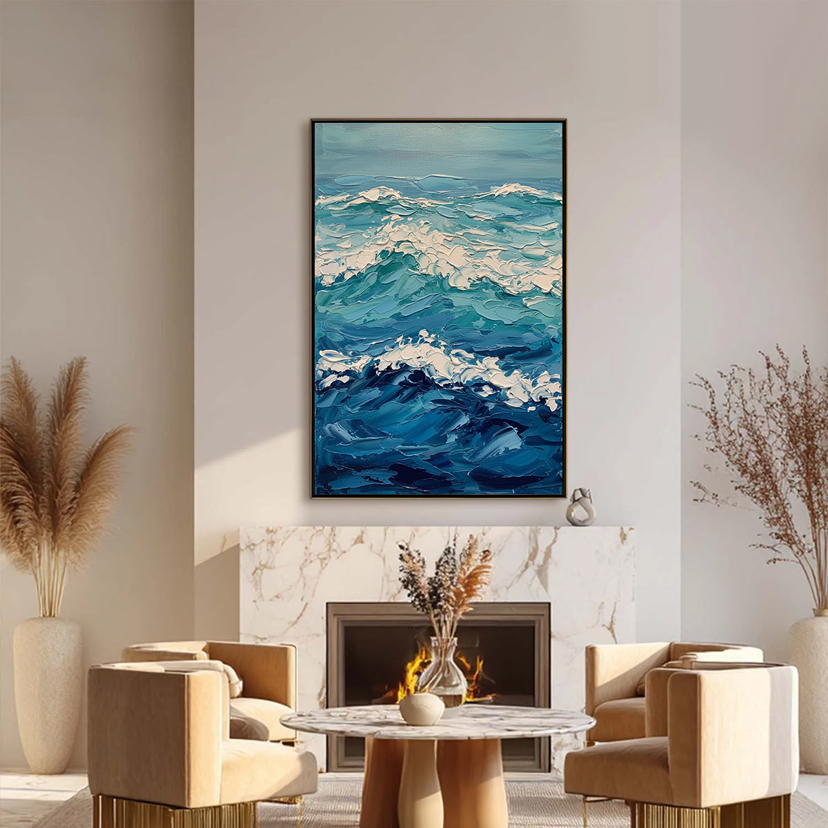 AZURE CREST: Textured Impasto Ocean Wave Wall Art