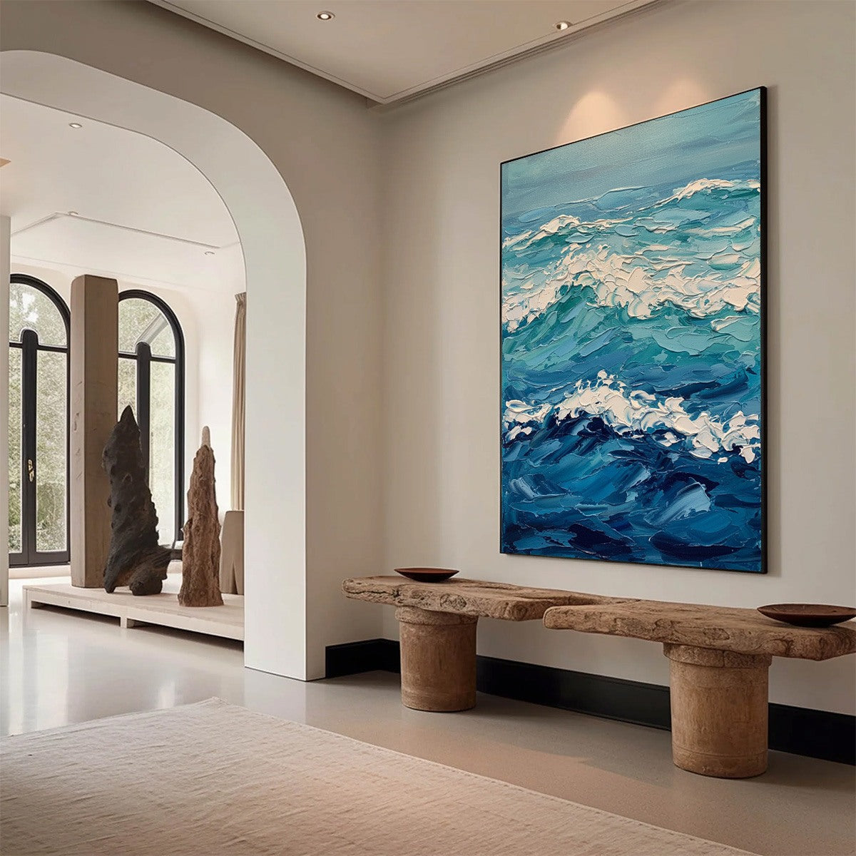 AZURE CREST: Textured Impasto Ocean Wave Wall Art