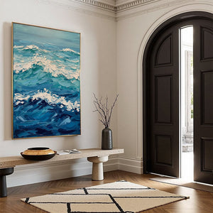 AZURE CREST: Textured Impasto Ocean Wave Wall Art