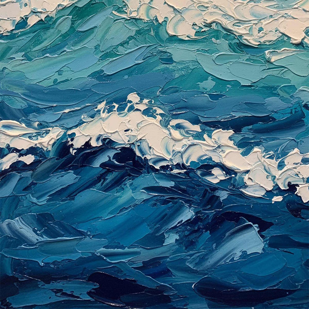 AZURE CREST: Textured Impasto Ocean Wave Wall Art