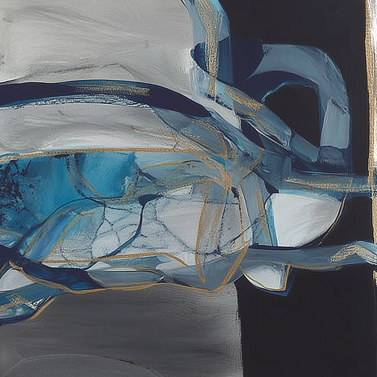 AZURE DEPTHS: Abstract Blue and Gold Oil Painting