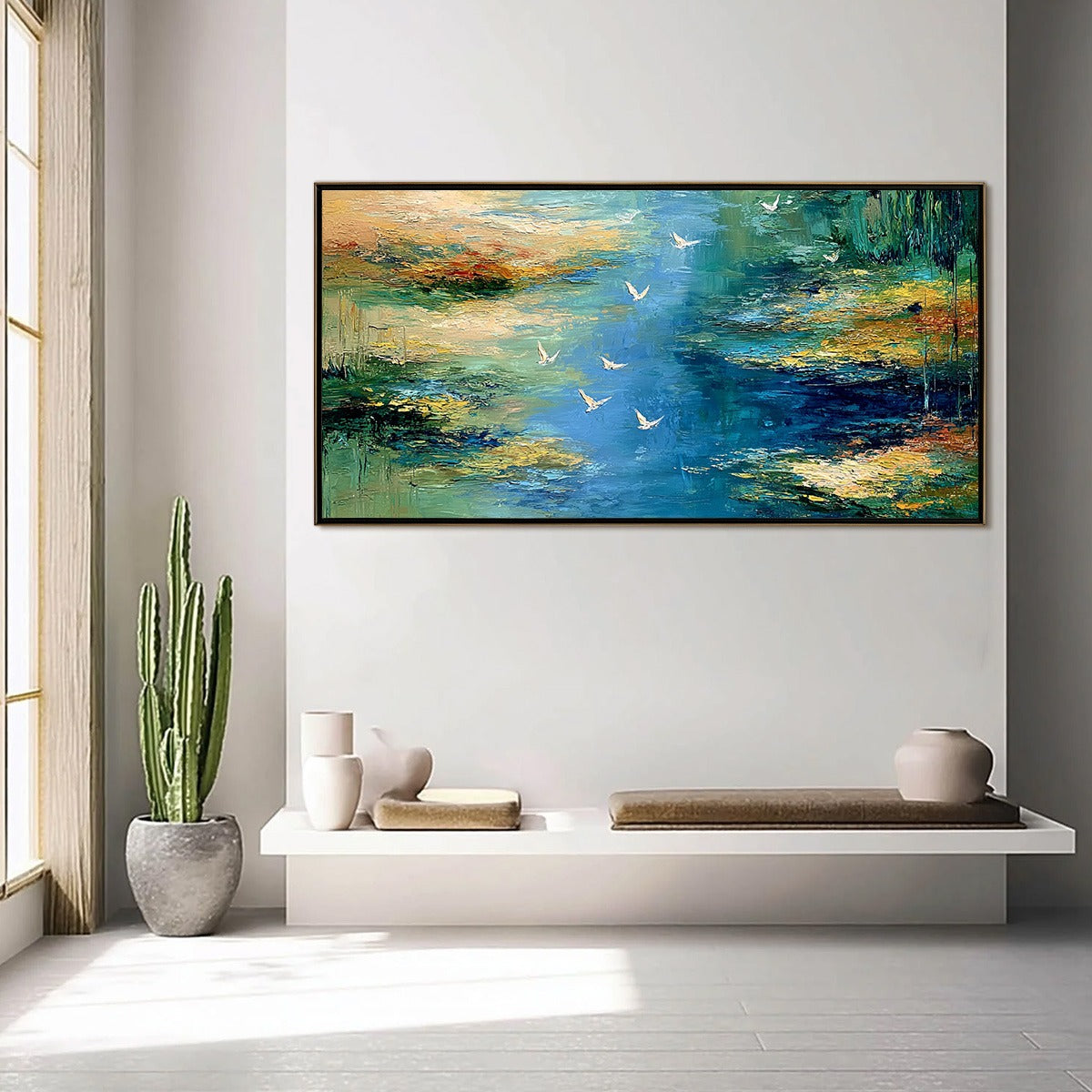 AZURE JOURNEY: Textured Abstract River Landscape Painting
