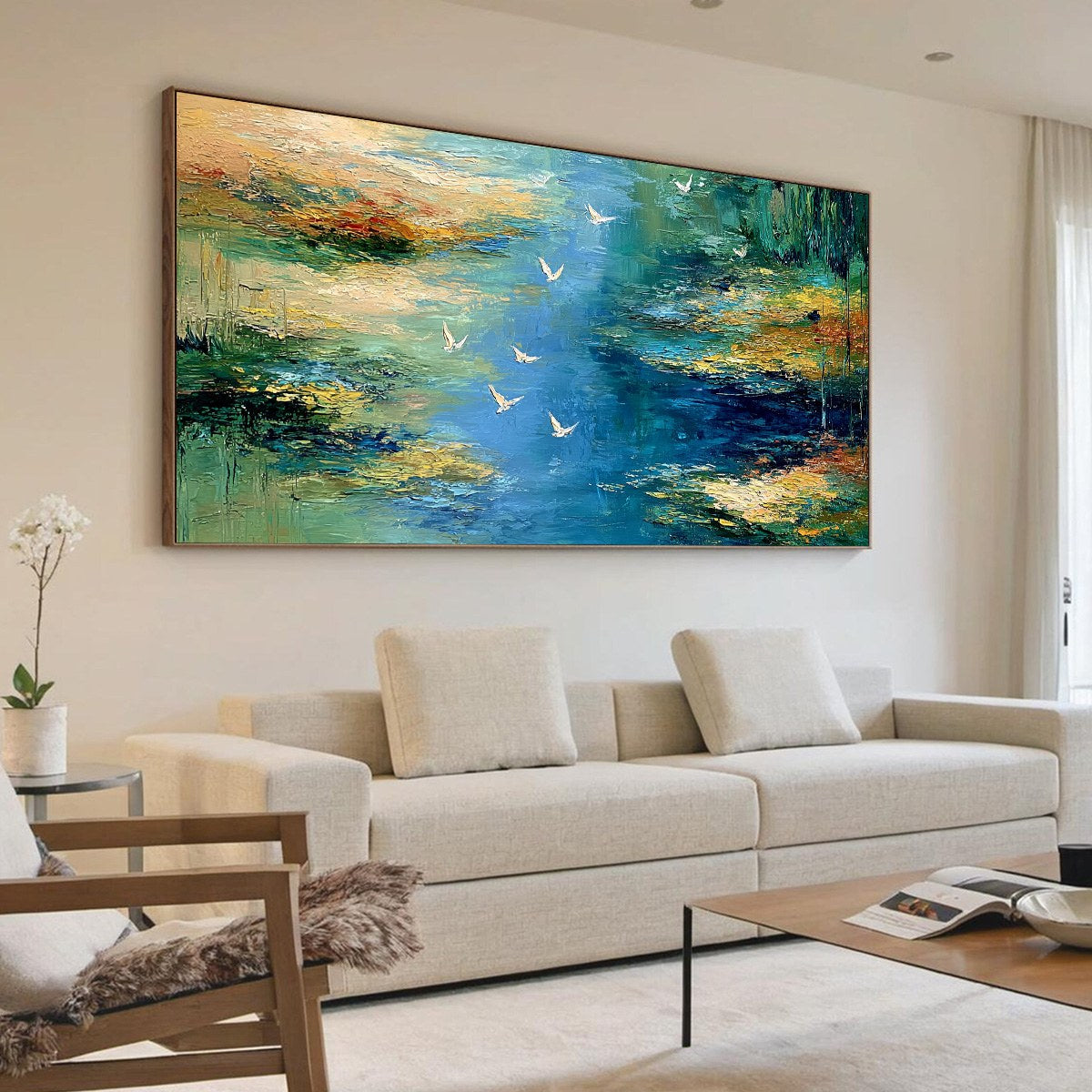 AZURE JOURNEY: Textured Abstract River Landscape Painting