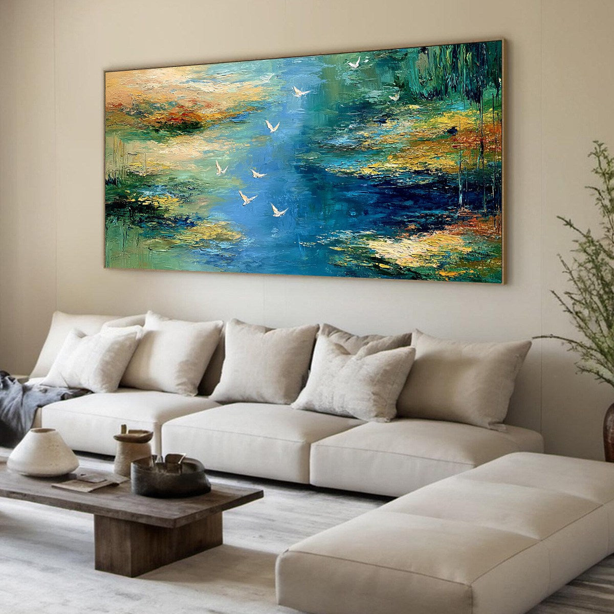 AZURE JOURNEY: Textured Abstract River Landscape Painting