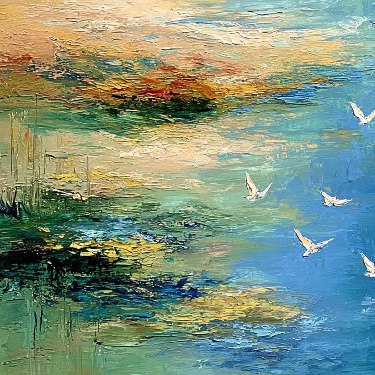 AZURE JOURNEY: Textured Abstract River Landscape Painting