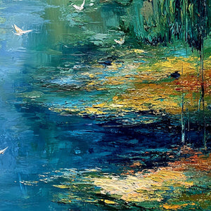AZURE JOURNEY: Textured Abstract River Landscape Painting