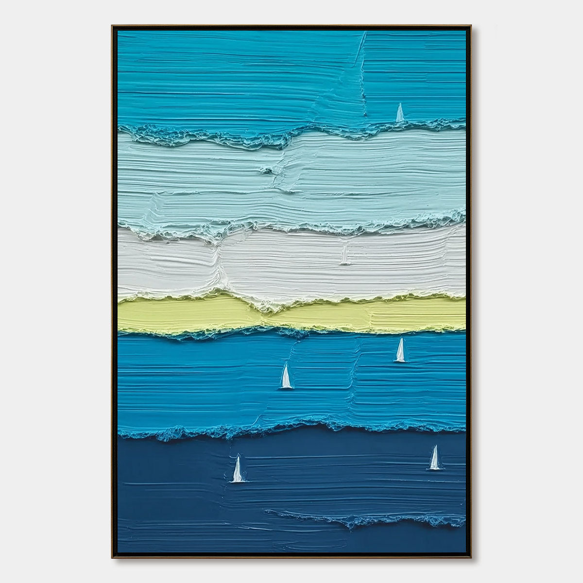 AZURE REGATTA: Textured Vertical Seascape with Sailboats