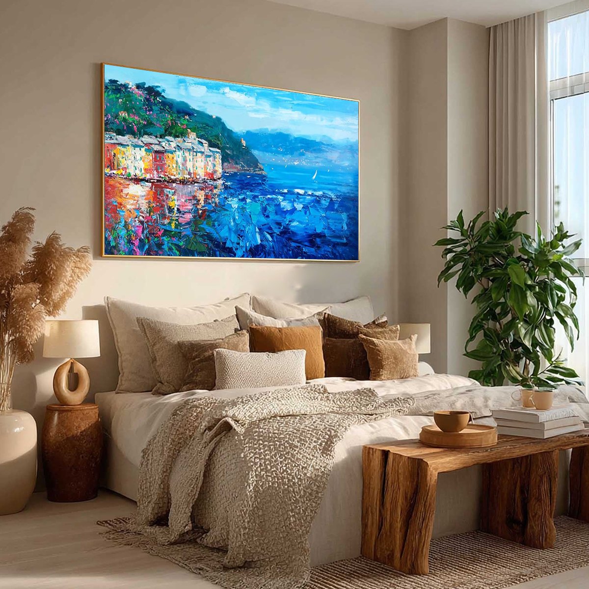 AZURE RIVIERA: Palette Knife Coastal Seascape Oil Painting