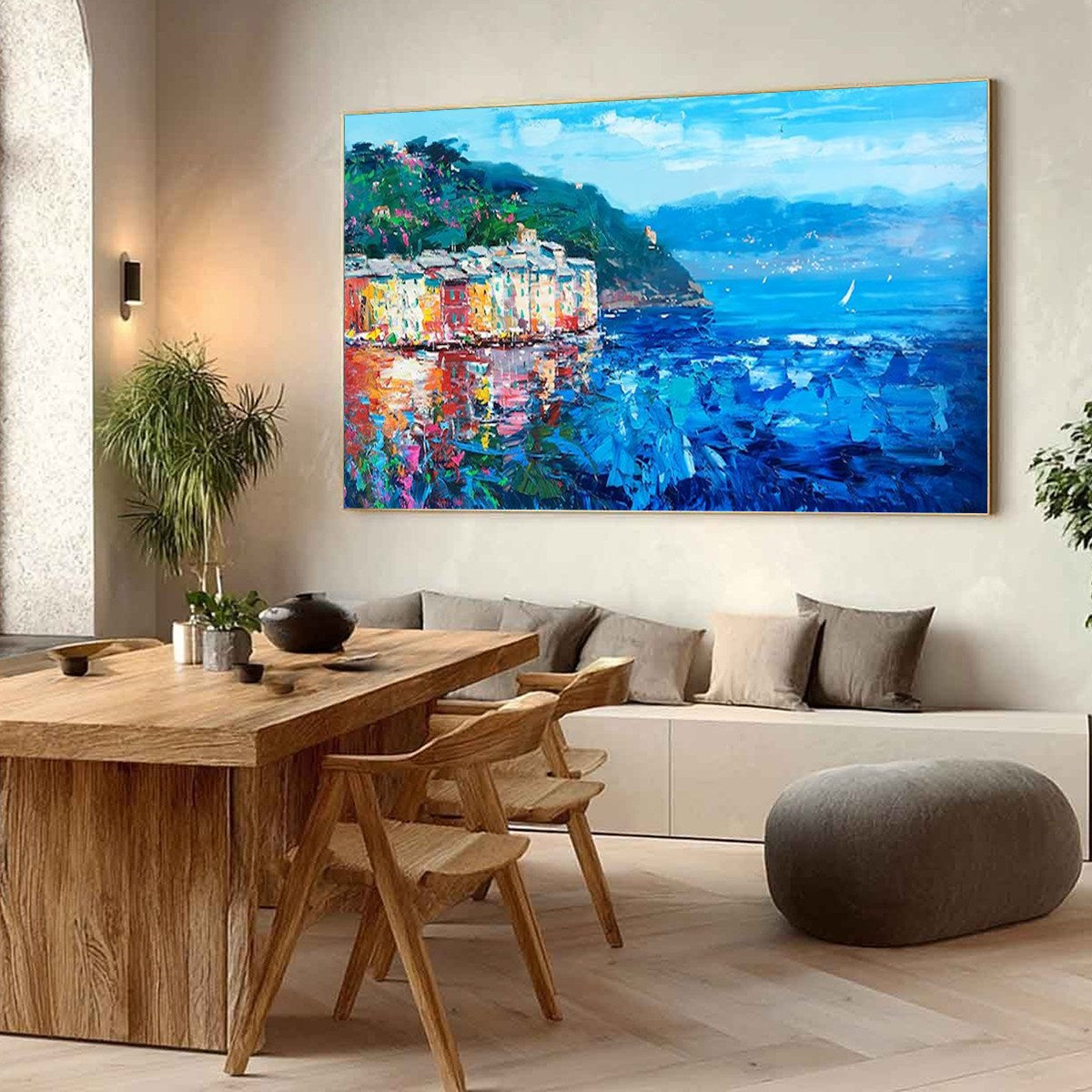 AZURE RIVIERA: Palette Knife Coastal Seascape Oil Painting
