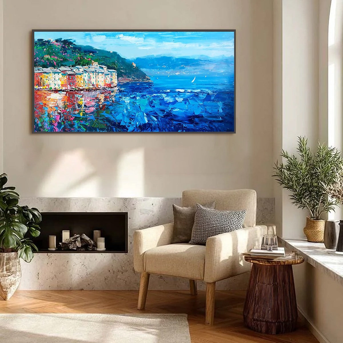 AZURE RIVIERA: Palette Knife Coastal Seascape Oil Painting