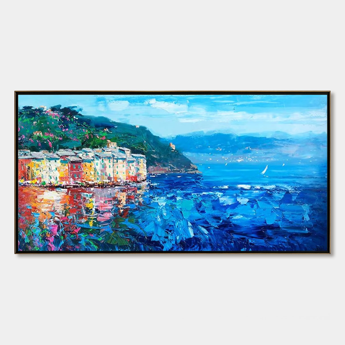 AZURE RIVIERA: Palette Knife Coastal Seascape Oil Painting