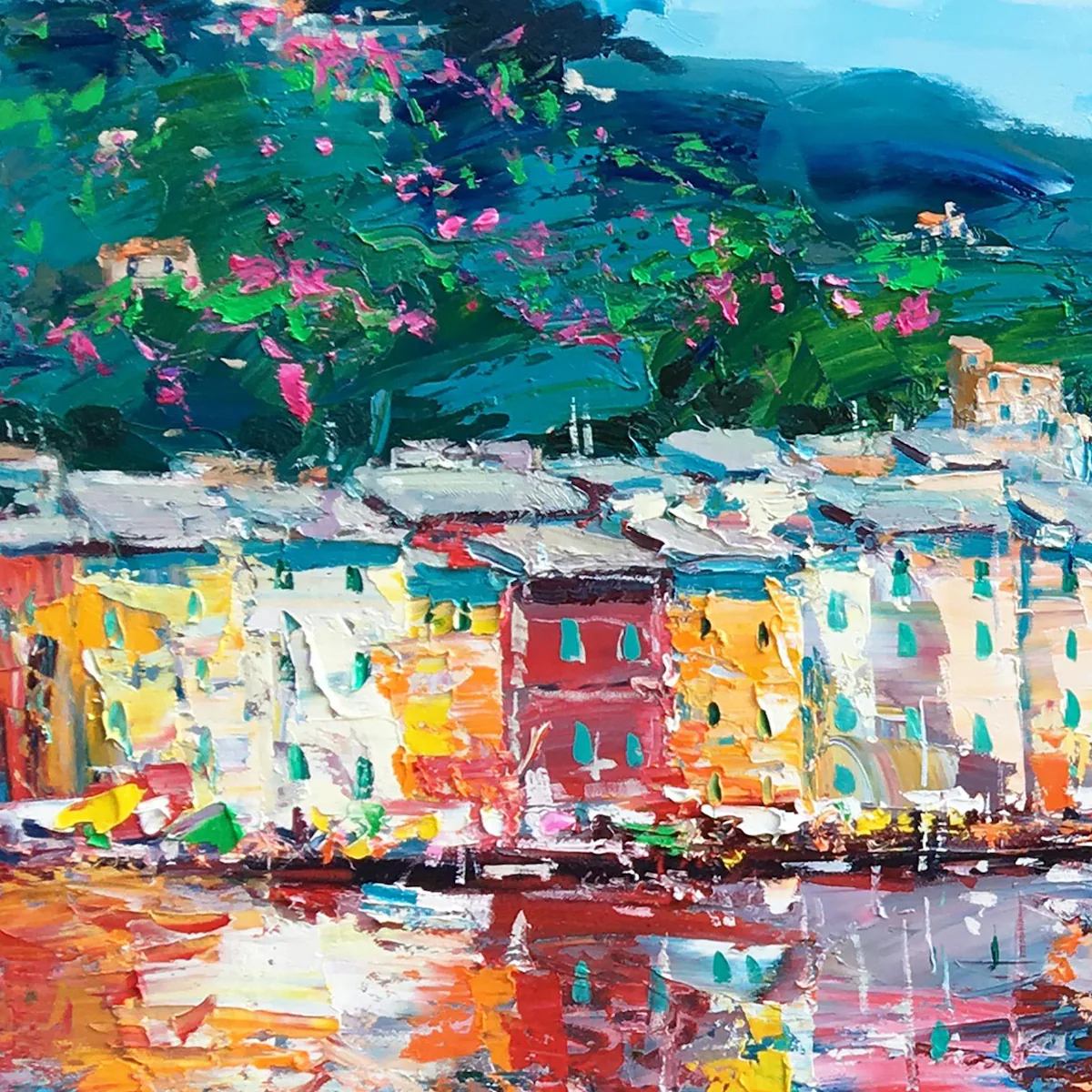 AZURE RIVIERA: Palette Knife Coastal Seascape Oil Painting