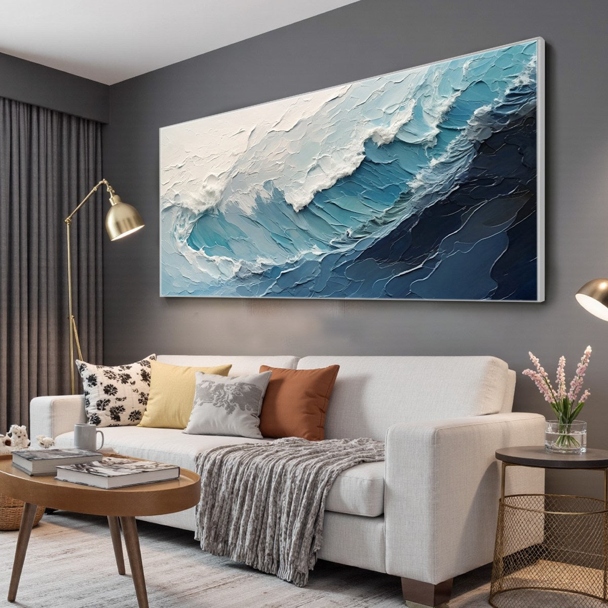 AZURE CREST: Ocean Waves Abstract Impasto Oil Painting