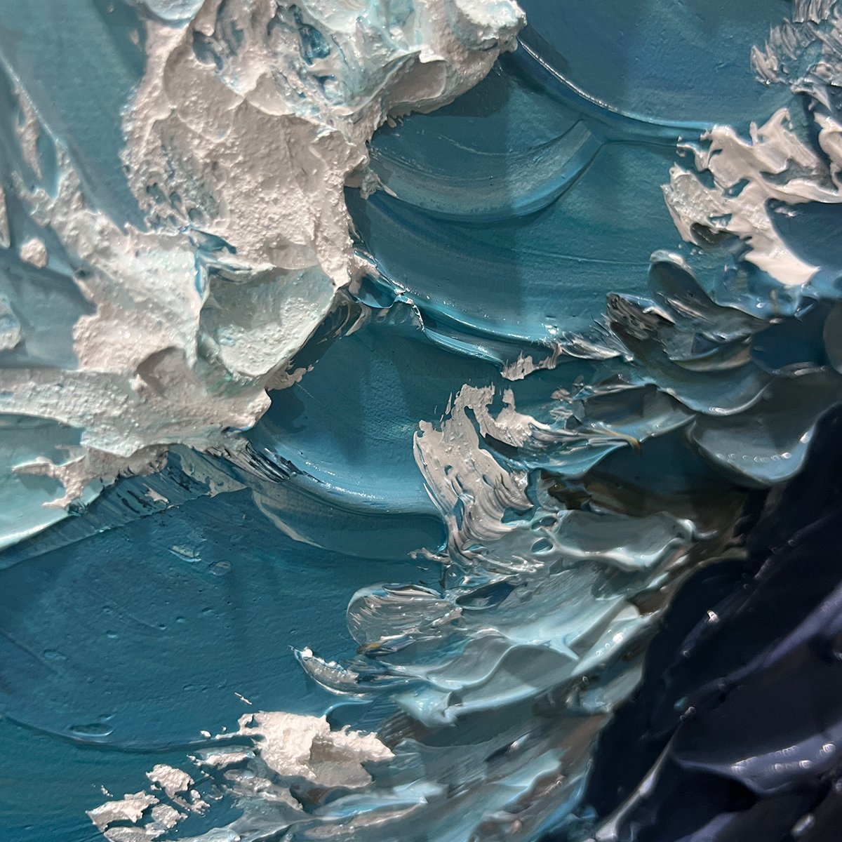 AZURE CREST: Ocean Waves Abstract Impasto Oil Painting