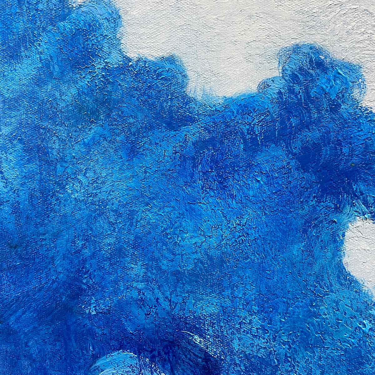 Square Abstract Ocean Waves Oil Painting with Gold Leaf