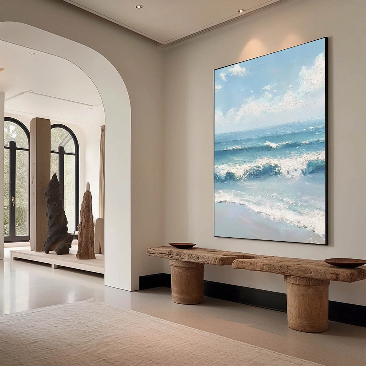 AZURE CREST: Textured Impasto Seascape Oil Painting