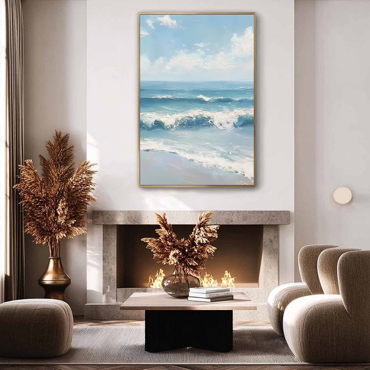 AZURE CREST: Textured Impasto Seascape Oil Painting